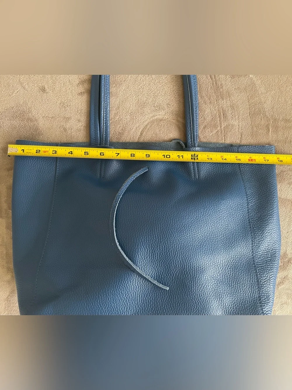 Italian Pebbled Leather Tote Bag Blue Made in Italy Shoulder Carryall